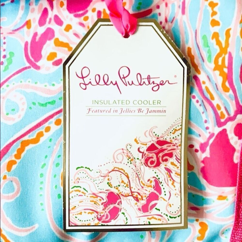 NWT Lilly Pulitzer Insulated cooler pink blue Jellies Be Jammin lunch beach bag - Picture 2 of 16